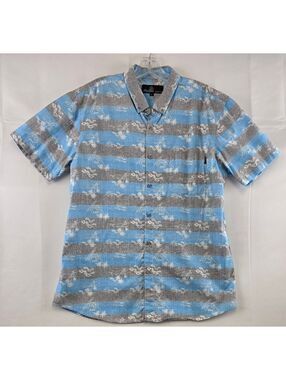 Molokai Surf Co. XL Men's Short Sleeve Button-Up Cotton Shirt Blue Gray Striped